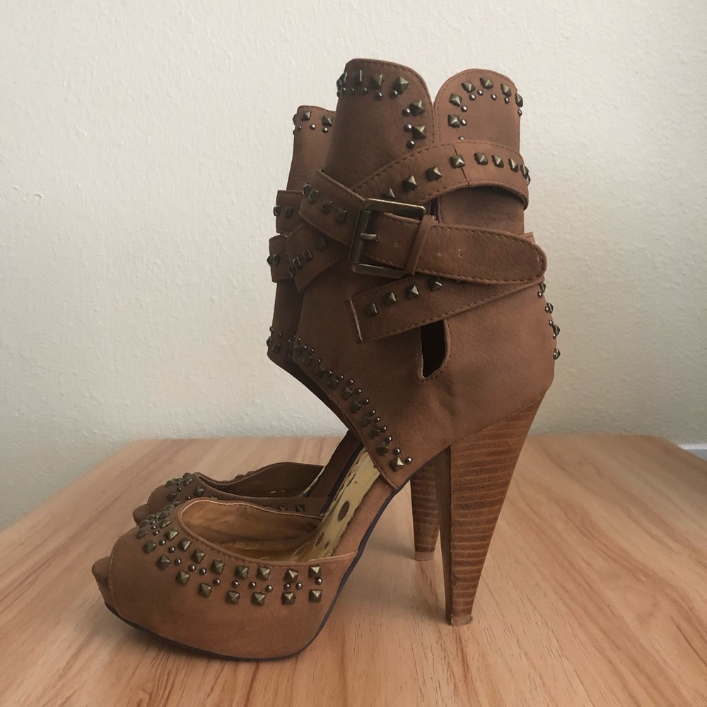 Brown suede platform heels